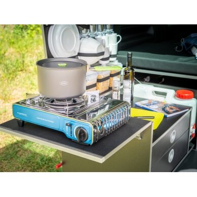 REIMO CampingBox L-CM, skirta VW T6.1/T6/T5 Multivan + California Beach, su originaliu 3 vietų suoliuku 3